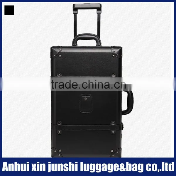 Travel Bag Supplier Pvc Leather Suitcase Carry Bag Vintage Trolley Luggage and Black
