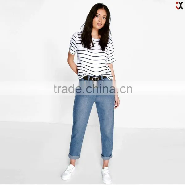 Good Quality Fashion Design Rolled-up Women Jeans (JXA028)