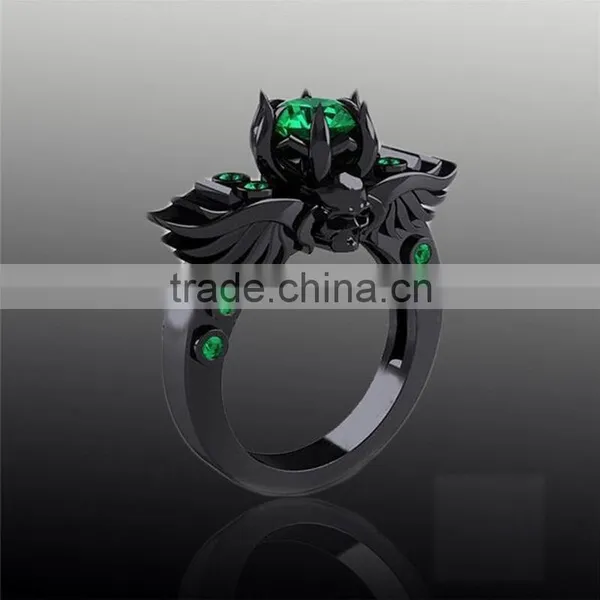 Two Tone Zircon Stone Copper Main Material Gun Black Plated Bat Design Rings For Unisex photo-3