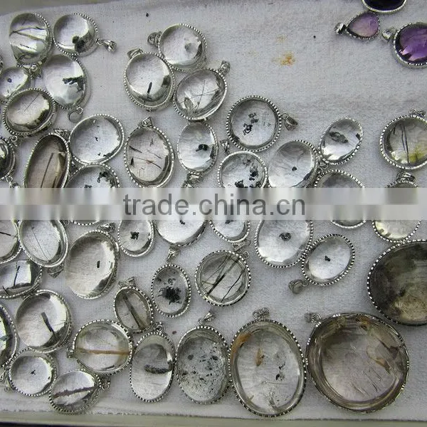 New Unique Black Rutile & Crystal Gemstone Silver Pendant, 925 Sterling Silver Jewelry photo-3