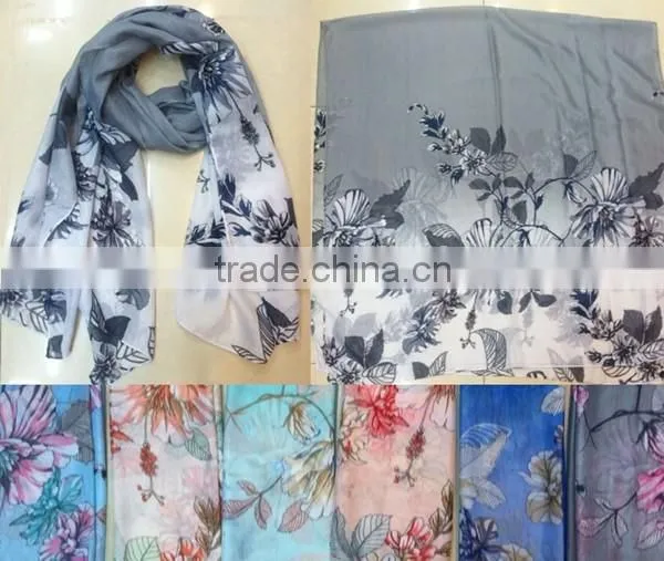 Good Quality Gradient Color Flower Figure Gauze Scarf