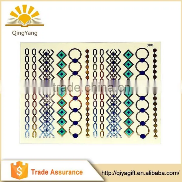 Jewelry Flash Body Waterproof Gold and Silver Temporary Tattoos China