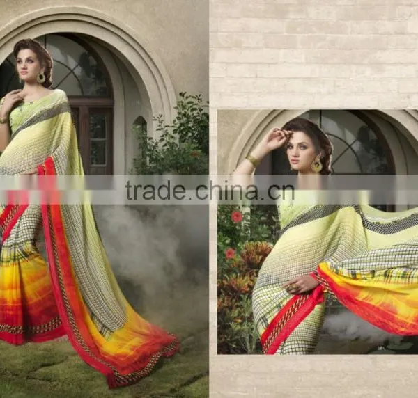 Zari Blouse and Orange Color Womaniya Designer Sarees Collections photo-4