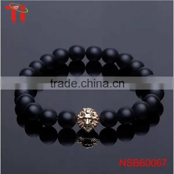 8mm Black Natural Matt Onxy Beads Lion Head Charm Bracelet, Most Popular Stainless Steel Jewelry Bracelet for Men photo-3