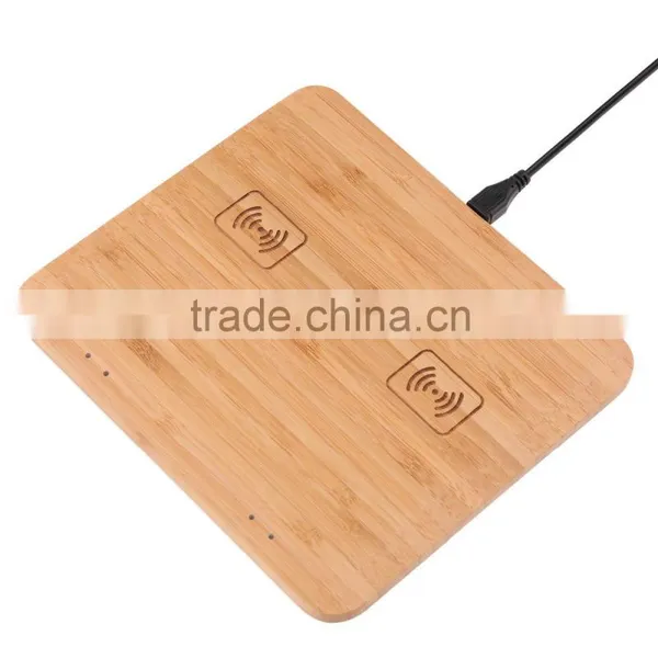 Eco-friendly Bamboo Qi Wireless Charger Dual Charging Pad For Samsung Galaxy S7, S7 Edge, S6, S6 Edge, Note5 / Moto Droid Maxx photo-3