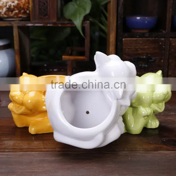 Uqniue Decor Small Animal Ceramic Cat Garden Planter photo-4