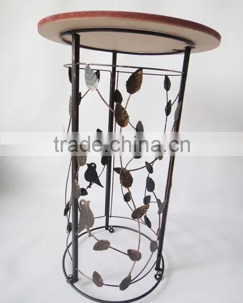 RH-4648 Metal Circle Motif Accent End Table or Wood Top Bird Barrel Round Sofa Side Table photo-4