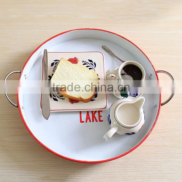 Round Metal Tin Serving Tray With Anti-slip Surface and Custom Printing photo-2