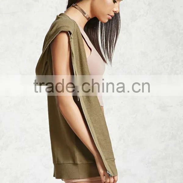 Long Fit Tie Dye Hoodie Women Drawstring Hood Ribbed Trim Heathered Sleeveless Zip Sleeveless Hoodie With Kangaroo Pocket photo-4