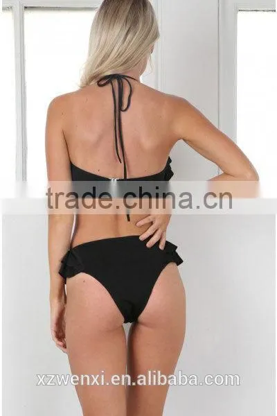 2016 Hot Lotus Leaf Lace Fission Bikini Pure Color Sexy Swimsuit Suit photo-4