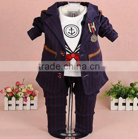 Wholesale Vertical Stripe Three-piece Boys Suit of 0-3 Years Old