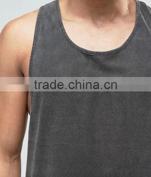 2017 Competitive New Design Custom Green Color Gym Wear Comfortable 65% Cotton 35% Polyester Fashion Men's Gym Tank Tops photo-3