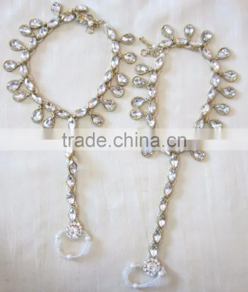 GOLD Tone Tcrystal Beads PAYAL Anklets Toe Ring Barefoot Sandal photo-2