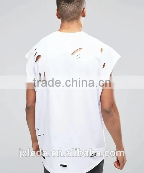 Customize Men Cheap 100% Cotton Super Oversized Jersey T-shirt With Distressing and Curved Hem photo-5
