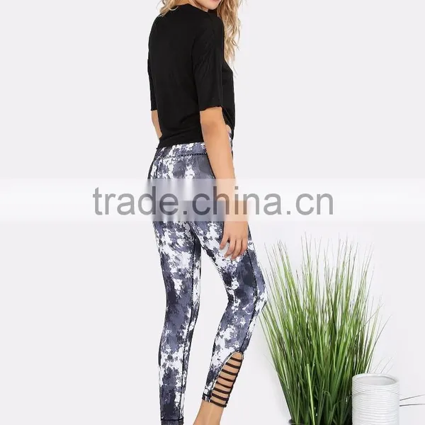 New Design Cut Out Women Fitness Joggers NAVY 95% Polyester 5% Spandex Custom Digital Print Jogging Skinny Pants photo-6