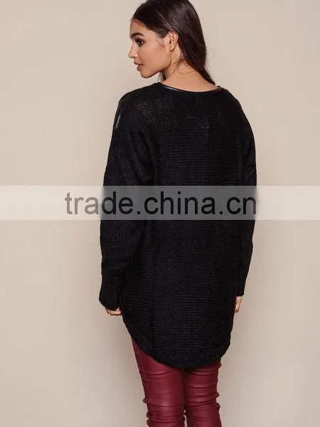 MGOO Brand Sweaters Pullover Model Black Leathertte Sweaters Knit Hi Low Fashion Clothing Urban photo-5