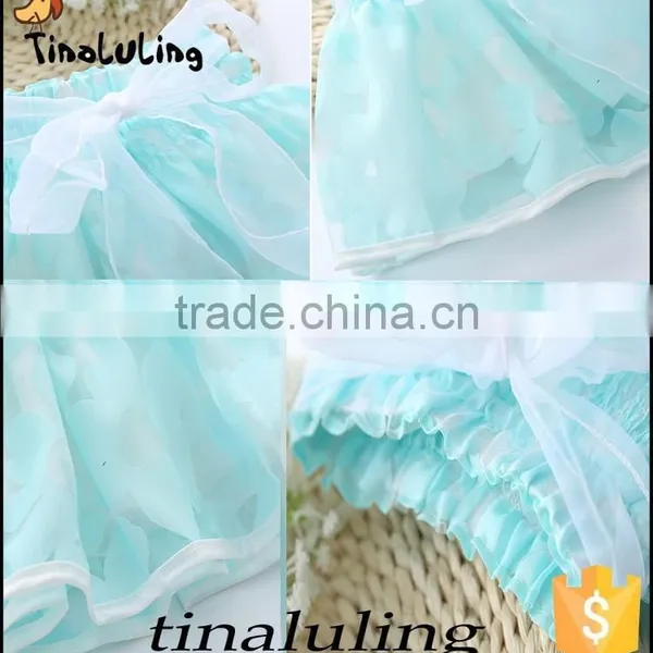 New Arrival Light Blue Girls Petti Skirt Girls Tutu Skirt Children Short Skirts With Flower photo-3