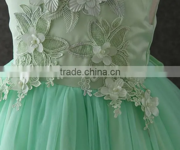 High Quality OEM Angel Green Short Sleeves Embroidery Flower Girls Party Dresses Lovely Fluffy Tulle Kids Frock Designs Pictures photo-4