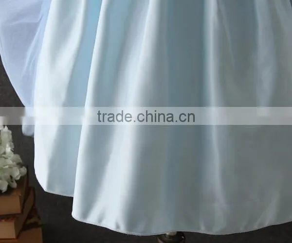 High Quality OEM Princess Blue Short Sleeves Embroidery Flower Girls Party Dresses Lovely Fluffy Tulle Baby Communion Dresses photo-6