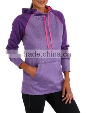 Fashion Women's Clothing 100% Polyester Raglan Tech Fleece Hoodie With Hood photo-3