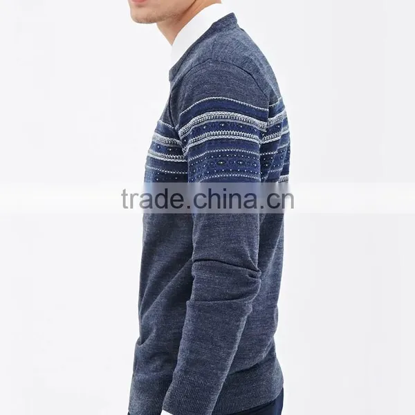 Crew Neck Pullover Blend Custom Geometrical Stripe Pattern Design Men Knit Sweaters photo-4