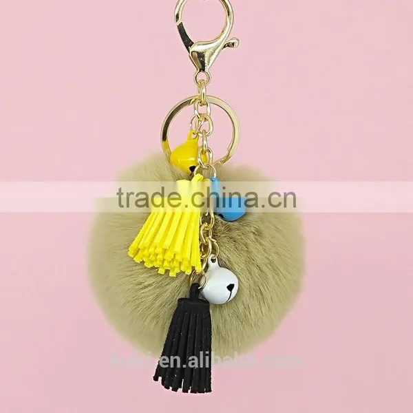 2017 New Arrival Popular Rex Rabbit Fur Pompom Keychain With Tassel Fur Ball Keychain 110A photo-3
