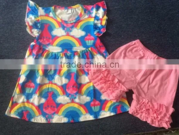 Silk Milk Summer Children Sleeveless Outfit With Ruffled Short Pants Girls Sets photo-2