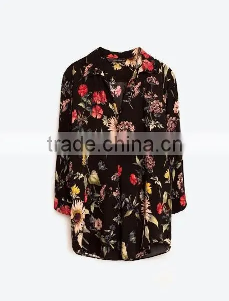 Runwaylover EY2327B 2017 Ladies Deep V-Neck Printed Blouse photo-5