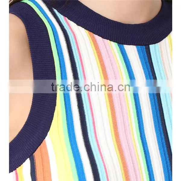 2017 OEM Sleeveless Rich Texture Rainbow Vertical Striped Blouse photo-5