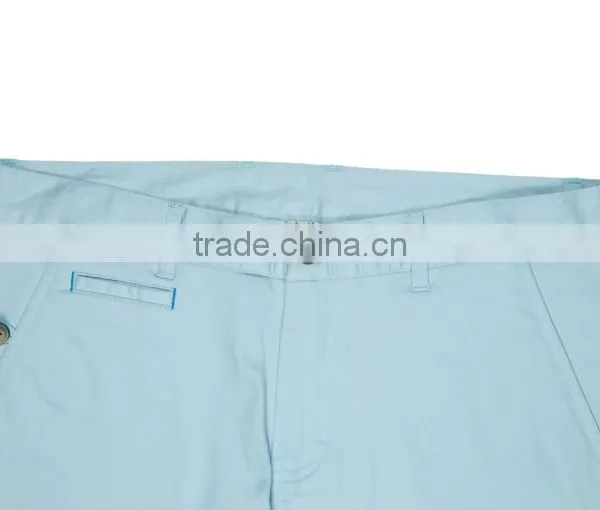 Contrast Color Bartack Light Blue Slim Fit Casual Mens Baggy Pants With High Quality Button photo-4