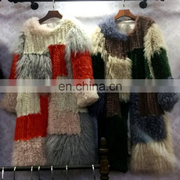 Women Rabbit Fur Patchwork Mogolia Sheepfur Long Size Coat Winter Warm Long Jacket Wind-break Light Purple Plus Size Fur Jacket