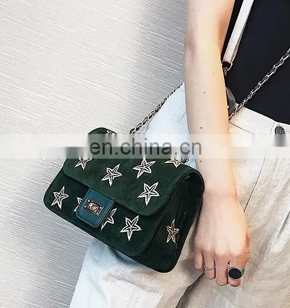 Star Embroidery Small Square Daypack Bag Fashion Printed Suede Ladies Bags photo-3