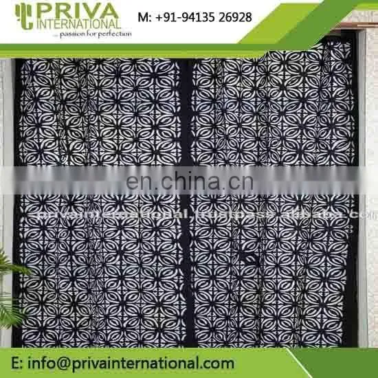 Cotton Printed Curtain , Handmade Applique White Curtains