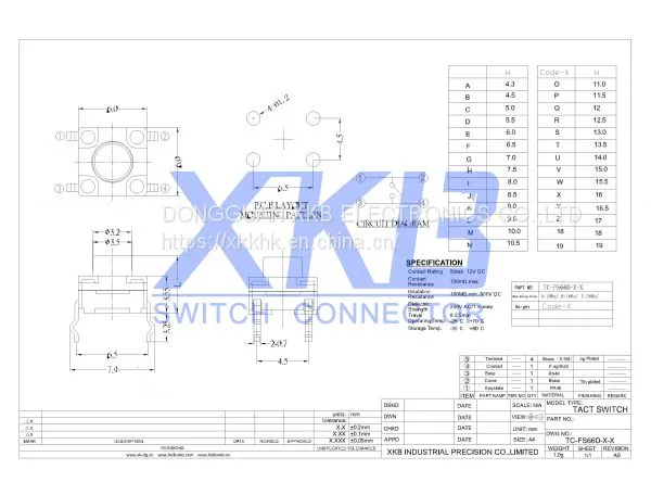 Customized Pin Type Waterproof 6*6 Stroke 0.35 Height Tact Switch photo-2