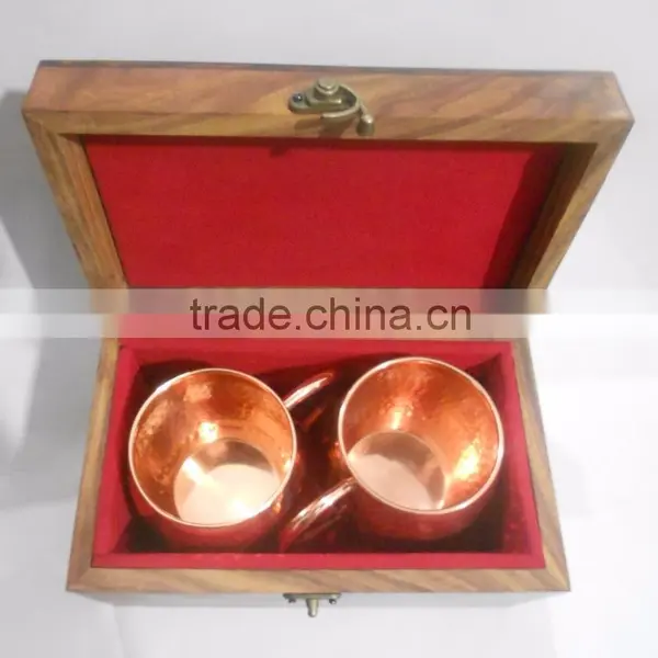 Copper Moscow Mule Mug Set Of Two With Wooden Box, Copper Mug With Custom Packing Service
