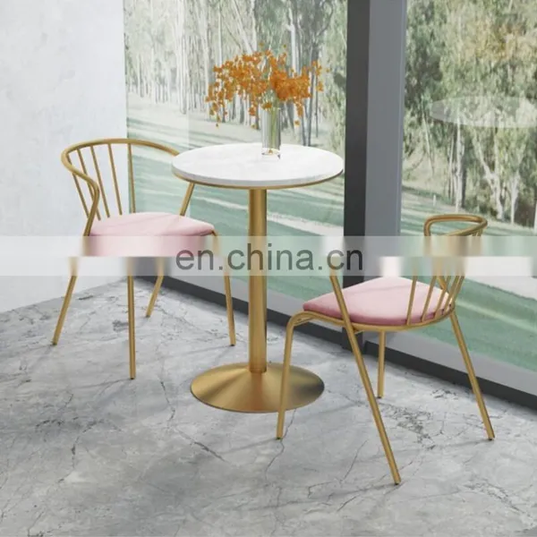 Modern Custom Milk Shop Cafe Shop Gold Wrought Metal Iron High Marble Bar Table photo-3