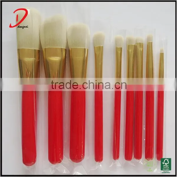 Professional Red Handle 9pcs Synthetic Hair Cosmetic Makeup Brush Set Kit photo-2