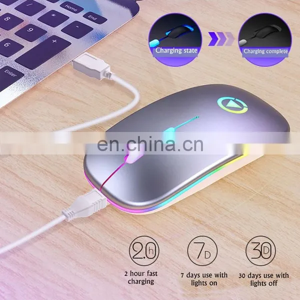 Drop Shipping Ultra-Thin Mini A2 Wireless Mouse Silent Mute Rechargeable LED Colorful Lights Computer Mouse photo-4