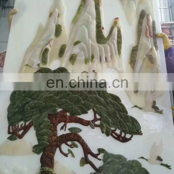 Colorful Jade Marble Carved Flower Stone Relief Decoration Panel For Interior Wall photo-5