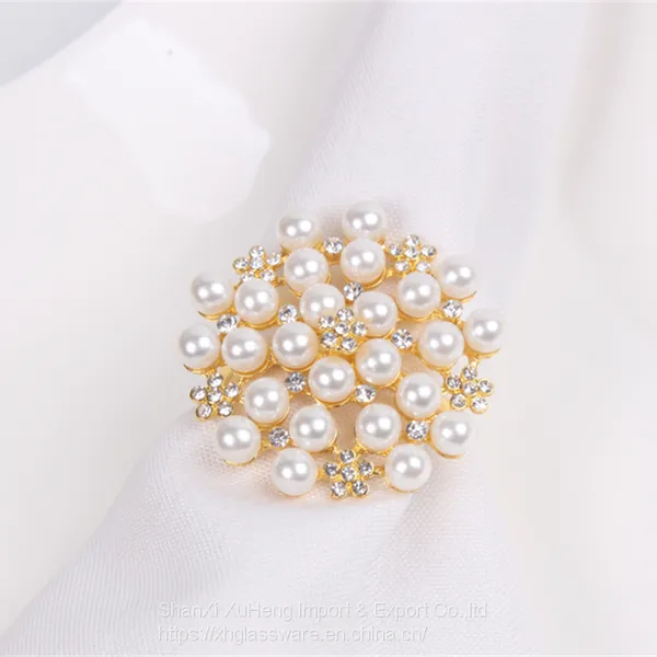 Wholesale Diamond Pearl Napkin Ring Wedding Hotel Napkin Button Holder photo-5