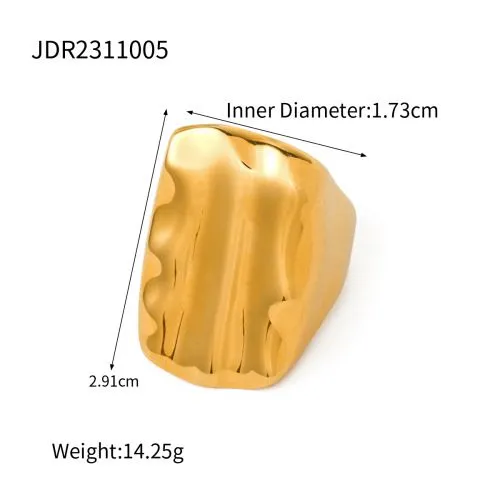 Adjustable Gold Plated Irregular Pearl Ring for Women Stainless Steel Statement Ring Waterproof Hypoallergenic Jewelry photo-5