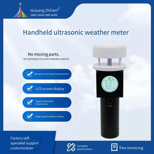 Ultrasonic Handheld Weather Station, Portable for Detecting Wind Speed, Wind Direction, Temperature and Humidity, Miniature Environmental Monitoring Weather Instrument