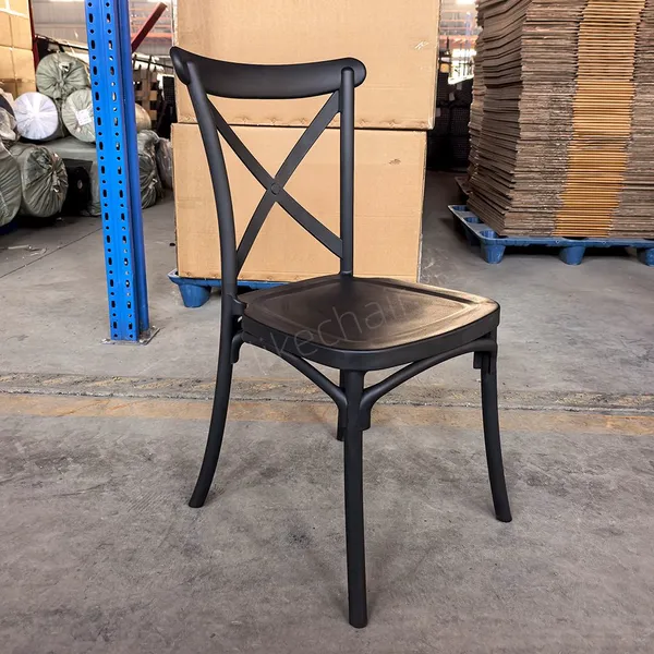 Wholesale Stackable Matte Black Cross Back Plastic Dining Chairs for Wedding Banquet Cafe photo-4