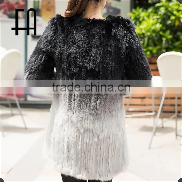 Factory Direct Wholesale Price Long Dip-dye Rabbit Knit Fur Overcoat photo-2