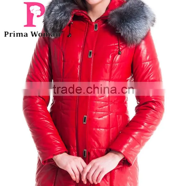 2015 Winter Women Medium Length Slim Fit Coat With Brown Fox Hat Overcoat photo-6