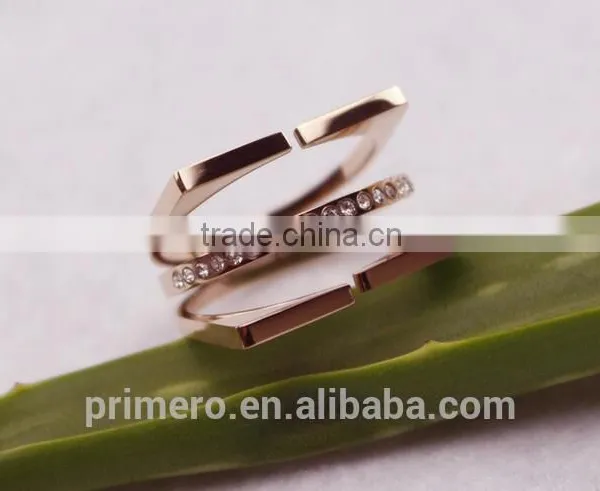 New Personalized Stainless Steel 3 Layers Inlay Crystal Finger Rings for Women photo-2