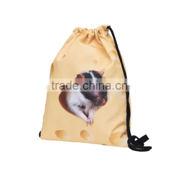 High Quality 3D Printed Cheese With Mouse Fashion Print Drawstring Bag photo-2