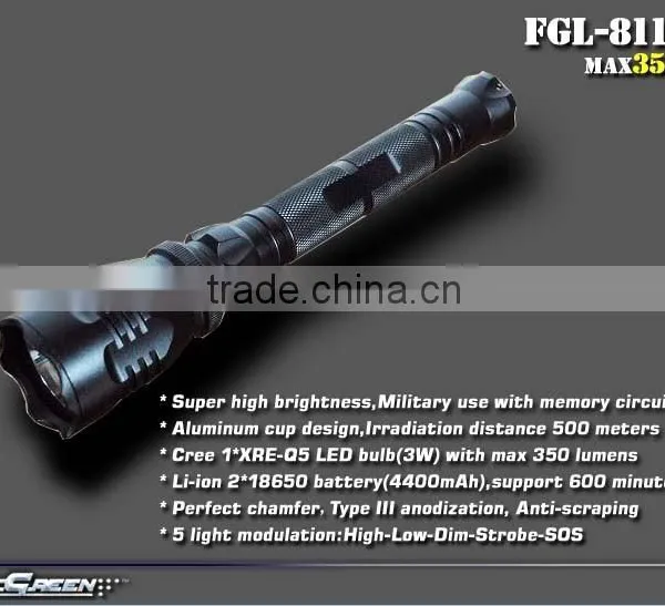 Military Long Distance 4400mAh 3W Q5 LED 2x18650 Rechargeable Flashlights photo-2
