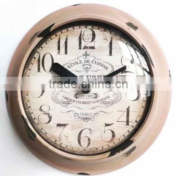 Dia 25 cm Contry Style Round Metal Wall Clock,Rustic Wall Clock