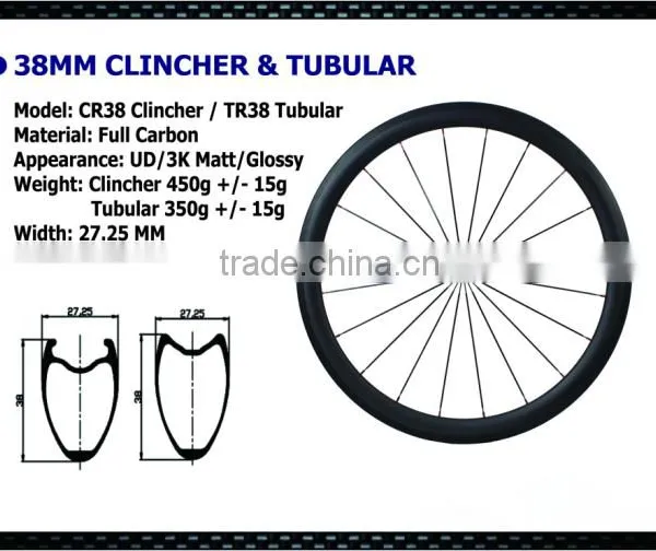 700c carbon 38mm Tubular road bike rim bicycle carbon rims 27.25mm width one pair rims with EMS shipping